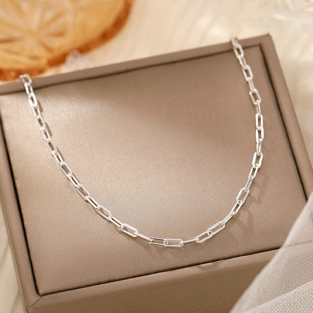 925 Sterling Silver Cross Paper Clip Chain Necklace