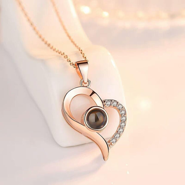 Timeless Love: 925 Sterling Silver '100 Languages I Love You' Projection Heart Necklace