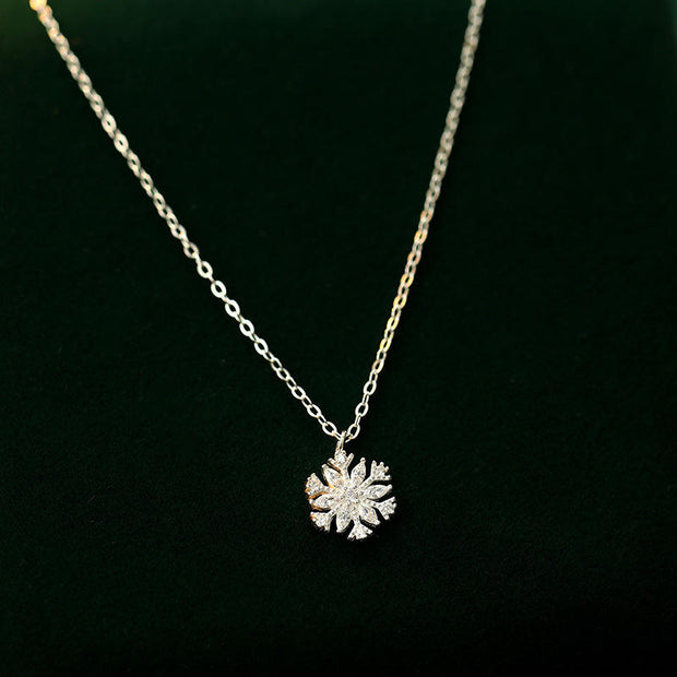 Fine Necklace S925 Sterling Silver Christmas Snowflakes Zircon Dangle Gold Plated Necklace