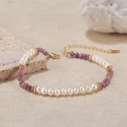 925 Sterling Silver Bracelet with Natural Freshwater Pearl and Purple Stone