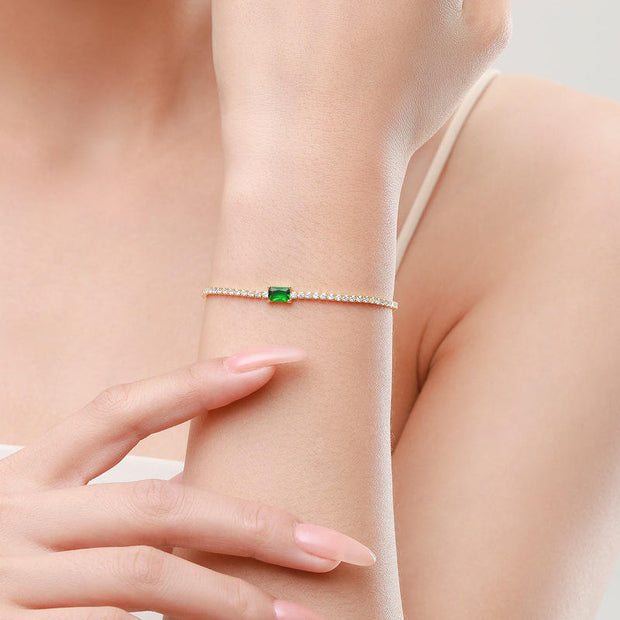 925 Sterling Silver Gold Plated Bracelet with Emerald Rectangle Pendant