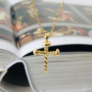 Screw Nail Cross: 925 Sterling Silver Gold-Plated Necklace