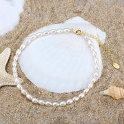 925 Sterling Silver Summer Beach Anklet with Freshwater Pearls