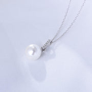 Timeless Elegance: 925 Silver Pearl Necklace with Zircon Bar and Round Pearl Pendant