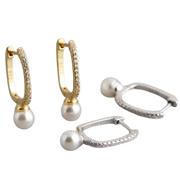 Elegant 925 Sterling U-Shaped Hoop Earrings with Zircon & Pearl