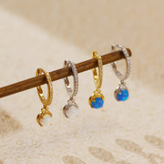 Sterling Silver Hoop Earrings with White Opal – High-Quality Gold-Plated Design