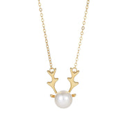 Christmas Fashion Deer Antlers Shape Jewelry, S925 Sterling Silver Pearl Dangle Gold Plated Necklace