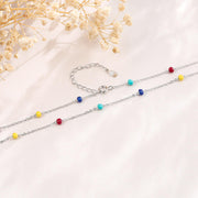 925 Sterling Silver Rainbow Color Chain Necklace with Oil Drop Enamel Bead Charms