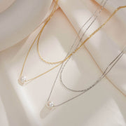 925 Sterling Silver Double Layer Natural Freshwater Pearl Gold Plated Chain Necklace