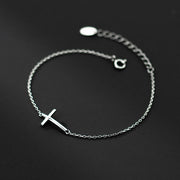 925 Sterling Silver Minimalist Cross Bracelet - Simple Plain Cross Charm Bracelet