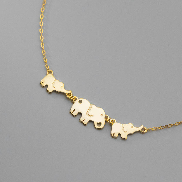 925 Sterling Silver Minimalist Three Elephant Gold-Plated Anklet