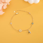 925 Sterling Silver Gold Plated Bracelet with Colorful Enamel Bee and Flower Accents, Sparkling Diamonds