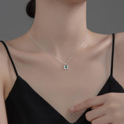 Emerald Glow: 925 Silver Rectangular Green Oval Zircon Pendant Necklace