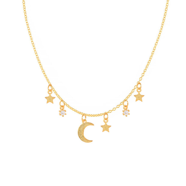 Mystic Night: Dainty 925 Sterling Silver Blue Crystal Crescent Moon Necklace