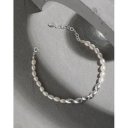 925 Sterling Silver Natural Freshwater Pearl Bracelet – Elegant Jewelry with Bead Accents