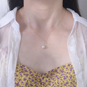 Timeless Elegance: 925 Silver Pearl Necklace with Zircon Bar and Round Pearl Pendant