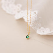 Emerald Elegance: 925 Silver Simple Round Green Zircon Pendant Necklace