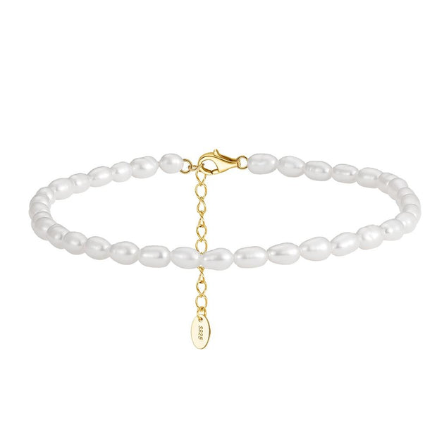 925 Sterling Silver Summer Beach Anklet with Freshwater Pearls