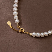 925 Sterling Silver Bracelet with Natural Pearls and Gold-Plated Round Beads