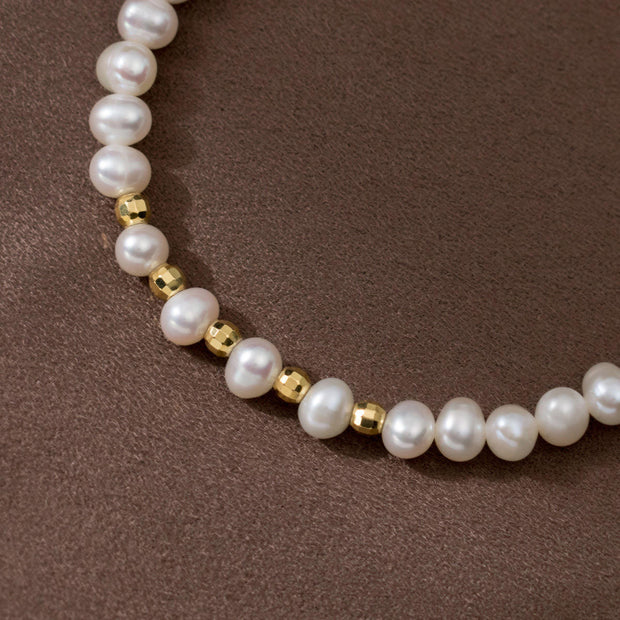 925 Sterling Silver Bracelet with Natural Pearls and Gold-Plated Round Beads