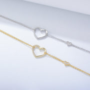 925 Sterling Silver Hollow Love Heart Zircon Double Chain Gold Plated Bracelet