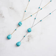 925 Sterling Silver Y-Shaped Necklace with Smaller Bead Turquoise and Long Tassel Pendant