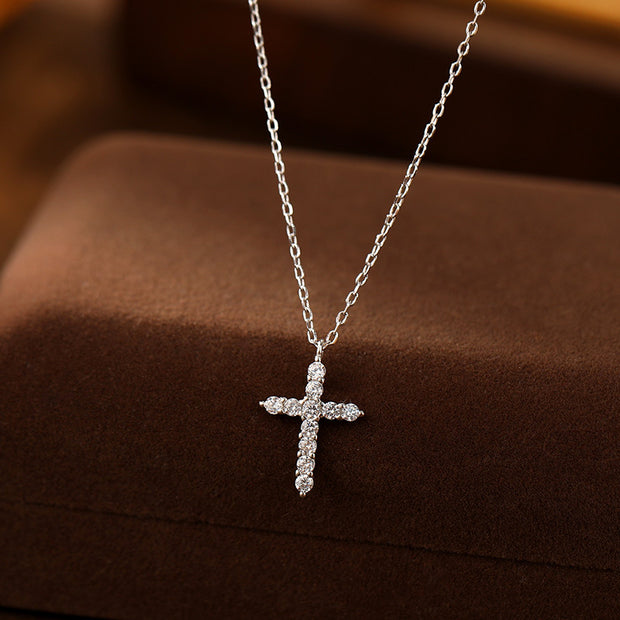 Sterling Silver Cross Zircon 18K Gold-Plated Necklace