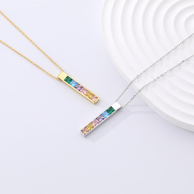 Colorful Rainbow Diamond Necklace: 925 Sterling Silver Pendant with Gold Plated Chain