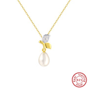 925 Silver Pearl Necklace for Women - Sterling Silver Gold Plated Pearl Pendant Gold Chain Necklace