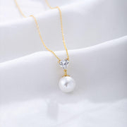 Heartfelt Elegance: 925 Silver Pearl Necklace with Single Round Pearl and Heart-Shaped Zircon