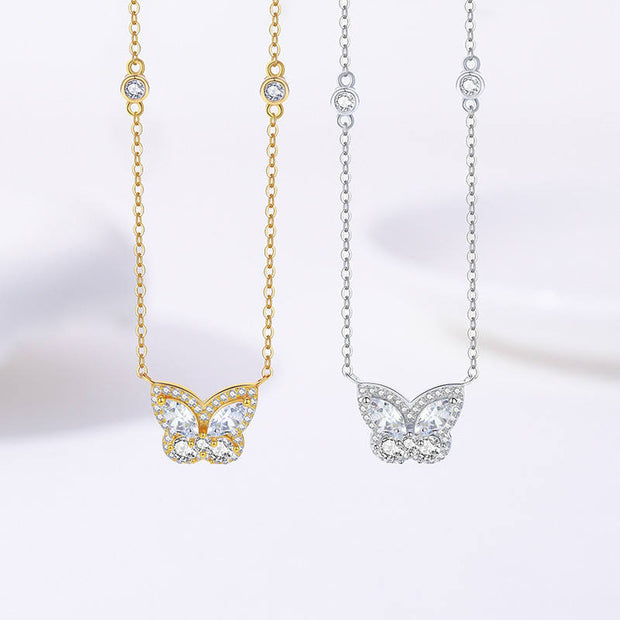 925 Silver Butterfly Necklace for Women – 18K Gold Plated Chain