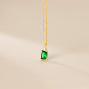 Emerald Square: 925 Silver Rectangular Green Cubic Zircon Necklace