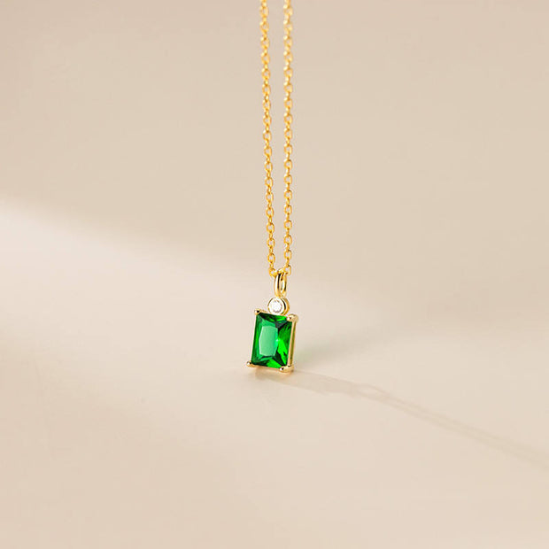 Emerald Square: 925 Silver Rectangular Green Cubic Zircon Necklace