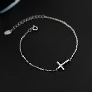 925 Sterling Silver Minimalist Cross Bracelet - Simple Plain Cross Charm Bracelet