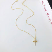 Screw Nail Cross: 925 Sterling Silver Gold-Plated Necklace