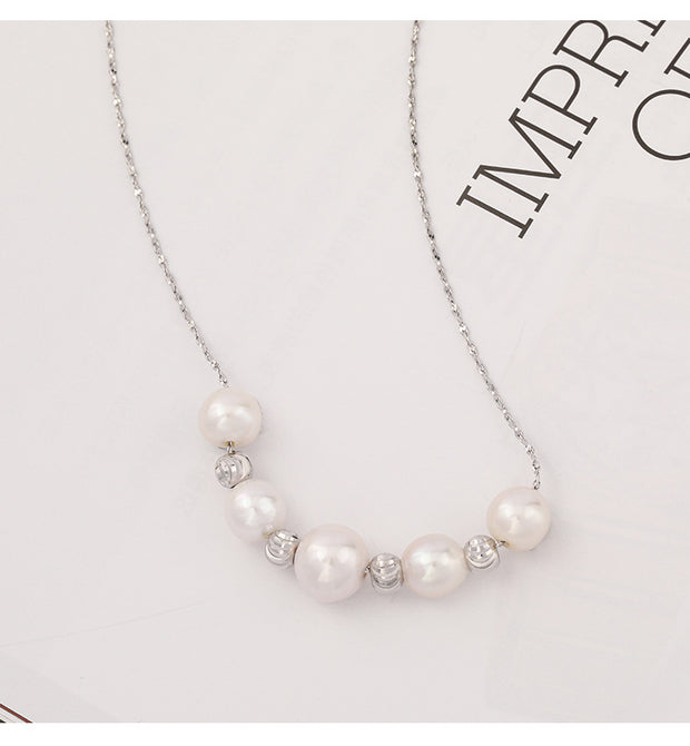 925 Sterling Silver Freshwater Pearl Necklace with Gold Plated Chain