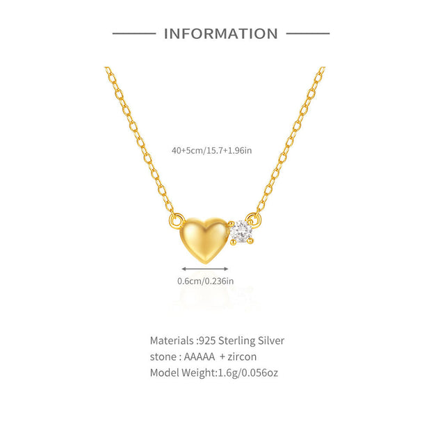 Sterling Silver Heart Diamond Necklace – Gold-Plated Minimalist Jewelry for Women