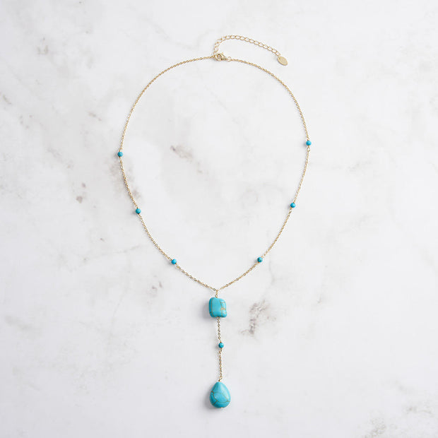 925 Sterling Silver Y-Shaped Necklace with Smaller Bead Turquoise and Long Tassel Pendant