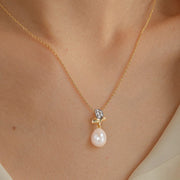 925 Silver Pearl Necklace for Women - Sterling Silver Gold Plated Pearl Pendant Gold Chain Necklace