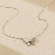 Sterling Silver Butterfly Emerald CZ Pendant Necklace