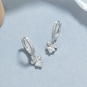 Sterling Silver Bow Knot Bowknot Drop Diamond Gold Plated Hoop Earrings