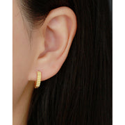 Sterling Silver Plain Round Vertical Stripes 18K Gold Plated Hoop Earrings For Women