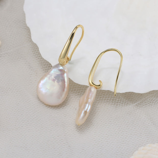 Sterling Silver Natural Freshwater Pearl Gold Plated Stud Hoop Earring