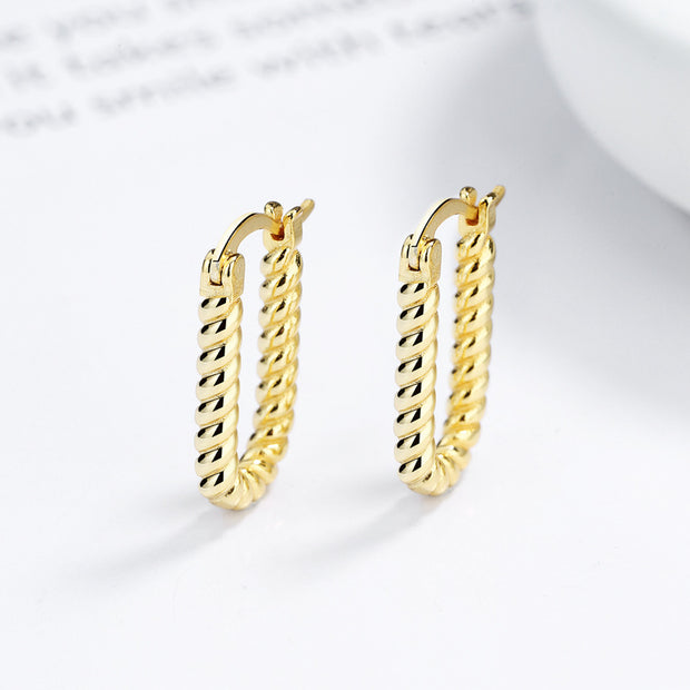 Sterling Silver Chic Punk Heavy Twist U Shaped 18K Gold Plated Earrings