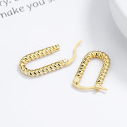 Sterling Silver Chic Punk Heavy Twist U Shaped 18K Gold Plated Earrings