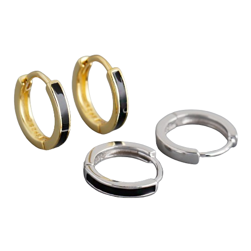 Sterling Silver Round Oil Drip Enamel Glaze Gold Plated Hoop Earring