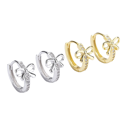 Sterling Silver Bow Bowknot Zircon Gold Plated Hoop Earrings