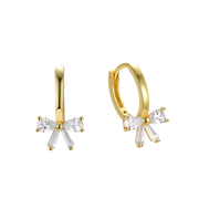 Sterling Silver Bow Knot Bowknot Zircon Gold Plated Hoop Earrings