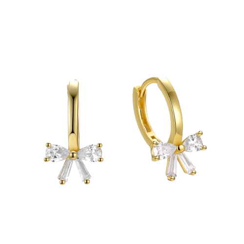 Sterling Silver Bow Knot Bowknot Zircon Gold Plated Hoop Earrings