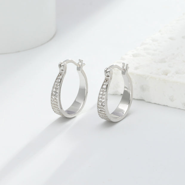 Sterling Silver Casual Full Zircon Big Hoop Earrings For Ladies